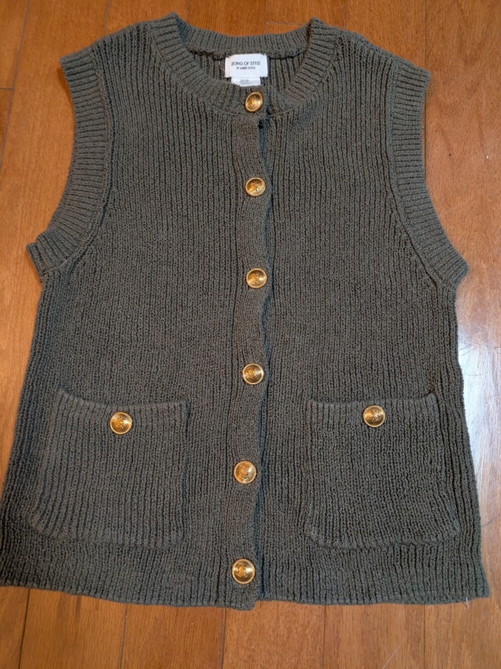 Song of Style Olive Green Knit Button Vest with Gold Buttons